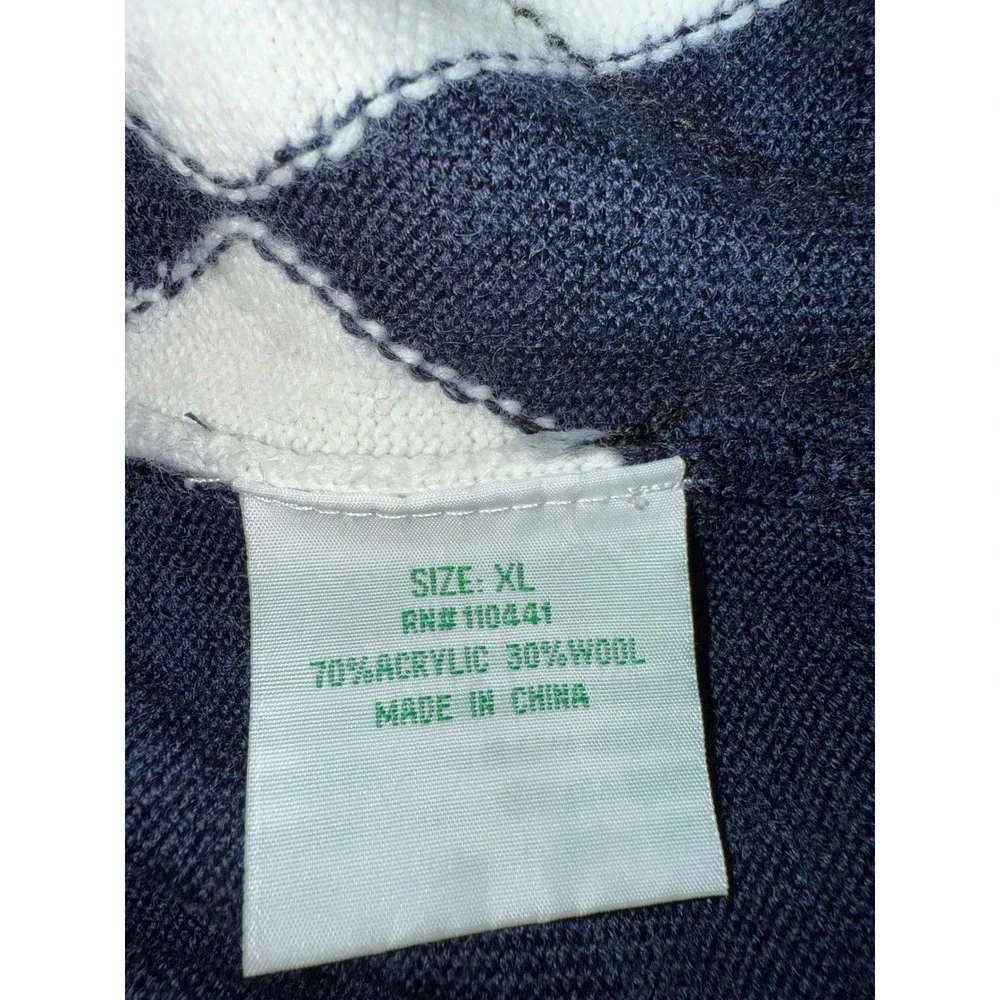 GolfKnickers.com Wool Blend Navy White Argyle V Neck Golf Sweater Vest XL Preppy